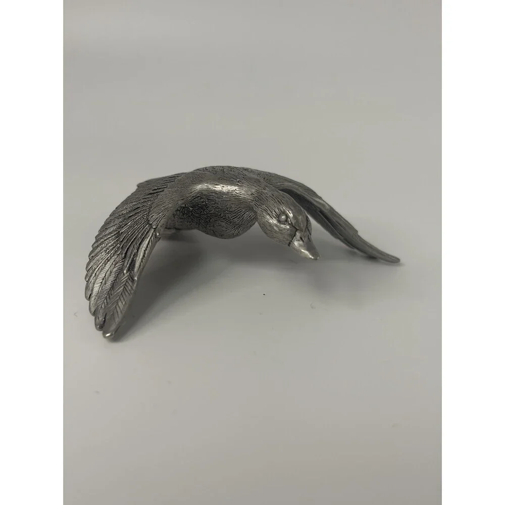 Flying Mallard Duck Pewter Vintage Metal 3”x2.5”x1”